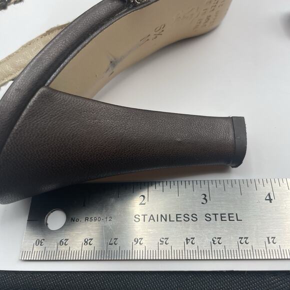 VIA CONDOTTI Size 6.5 Slingback High Heels Brown Tweed Fabric Upper Leather Sole - Picture 8 of 8